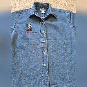 Vintage Disney Store Cast Member Denim Shirt Women's Size Medium Short Sleeve